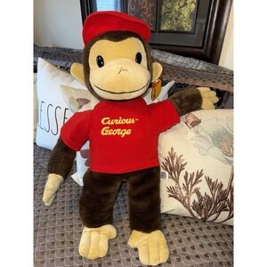Toy Network Curious George Plush Kids Large Brown Red Hat Shirt Stuffed Animal